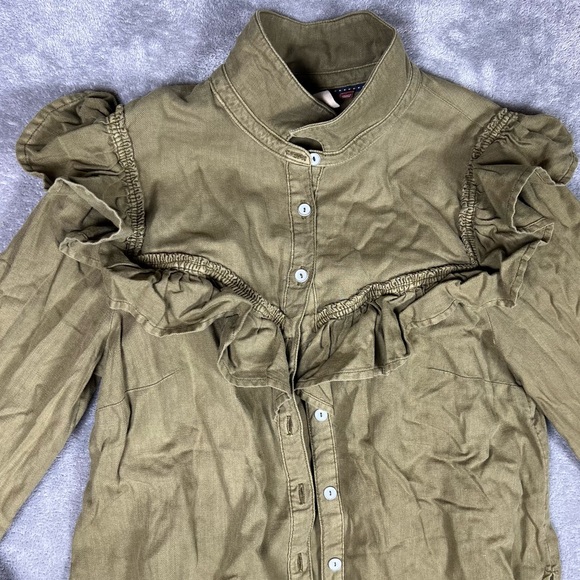 Anthropologie Blouse Womens Medium Pilcro Green Ruffle Button Down Western - Picture 6 of 10